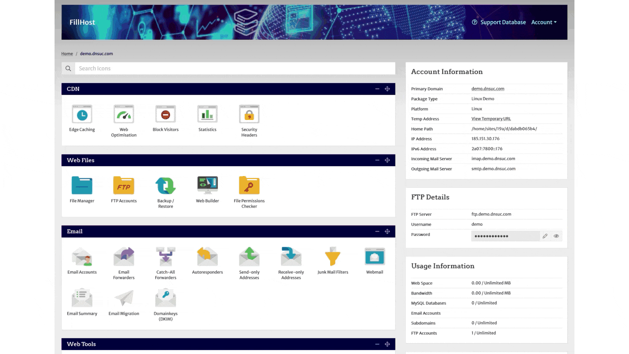 FillHost Control Panel